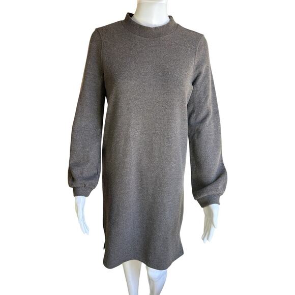 Madewell Dresses & Skirts - Madewell Brushed Rib Mockneck Mini Dress XXS NWT Heather Cocoa Balloon Sleeve